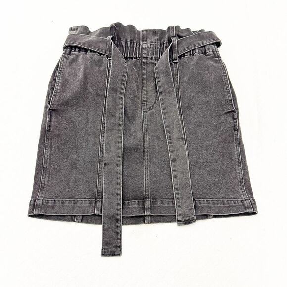 Madewell Rouched Paper Waist Belted Mini Skirt Charcoal Black Size 8 - Picture 1 of 7